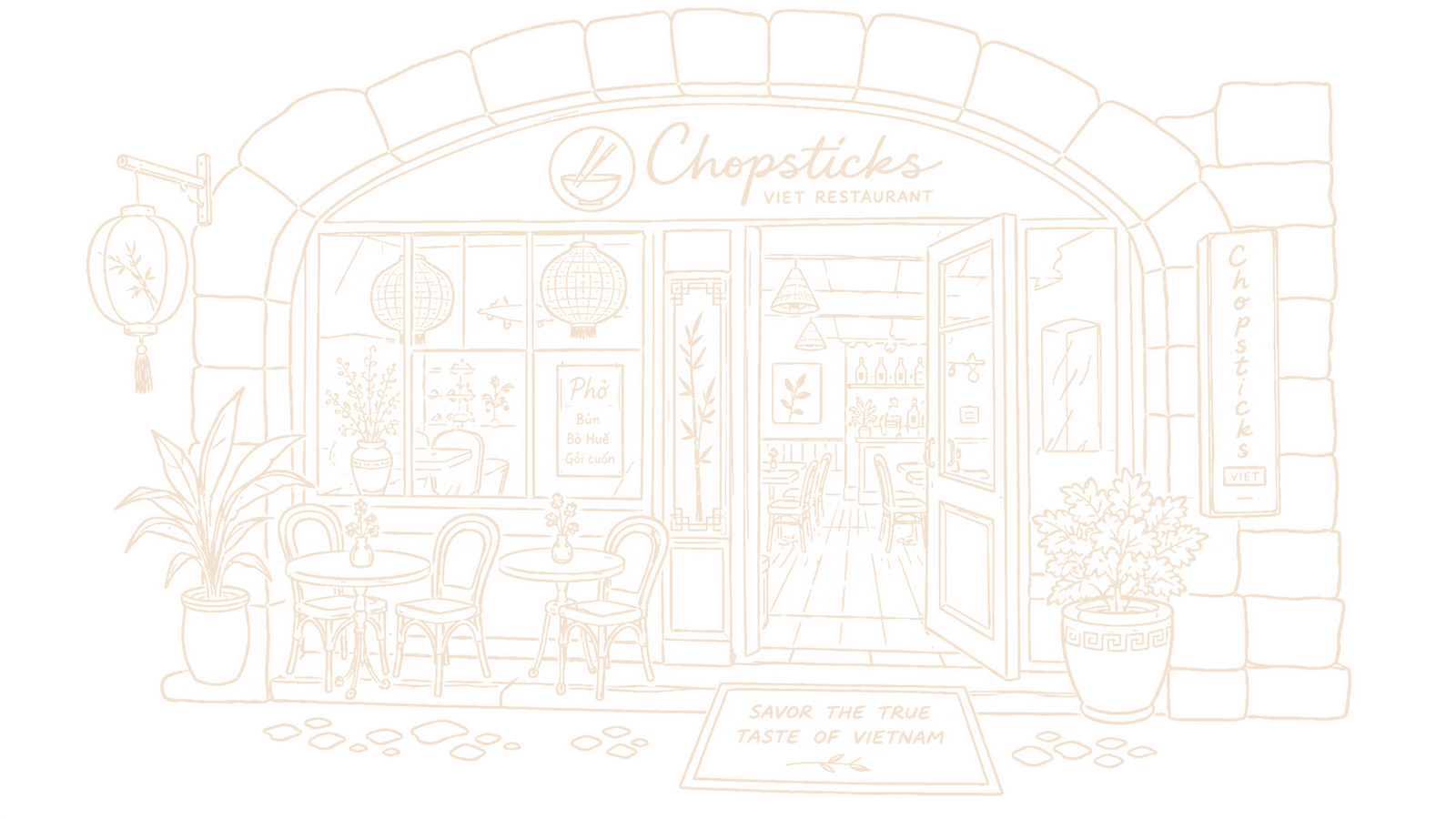 Line drawing of the Chopsticks shopfront