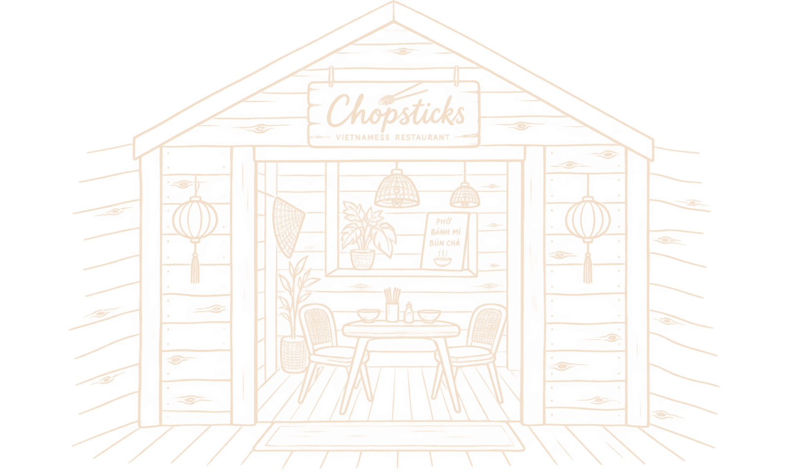 Line drawing of the Chopsticks shopfront
