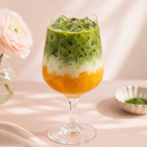 Layered matcha and mango